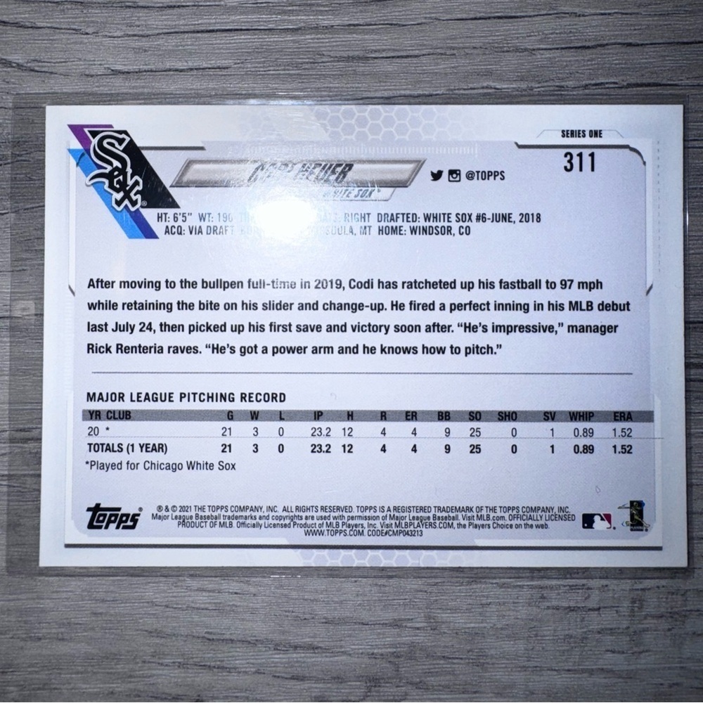 2021 Topps #311 Codi Heuer RC Employee Edition Extremely Rare Amazing Condition - Picture 3 of 4